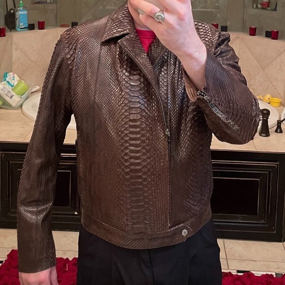 GUCCI Python Snakeskin Leather Mens Motorcycle Jacket med large - Picture 2 of 11